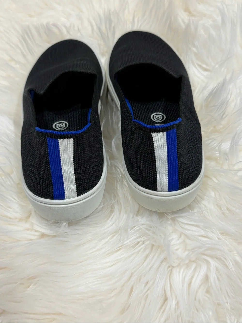Rothy's Black Knit Slip-On Sneakers with Blue Accent
